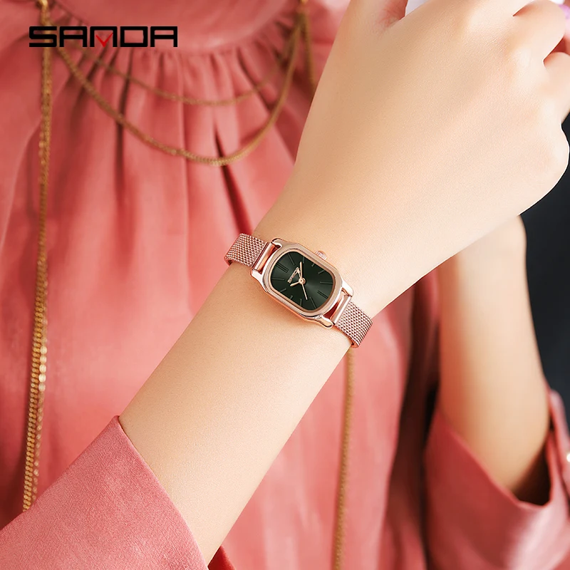 SANDA Fashion Simple Womens Quartz Watches Slim Dial Design 30M Waterproof Rose Gold Mesh Strap Women Casual Clock Reloj Mujer enlarge