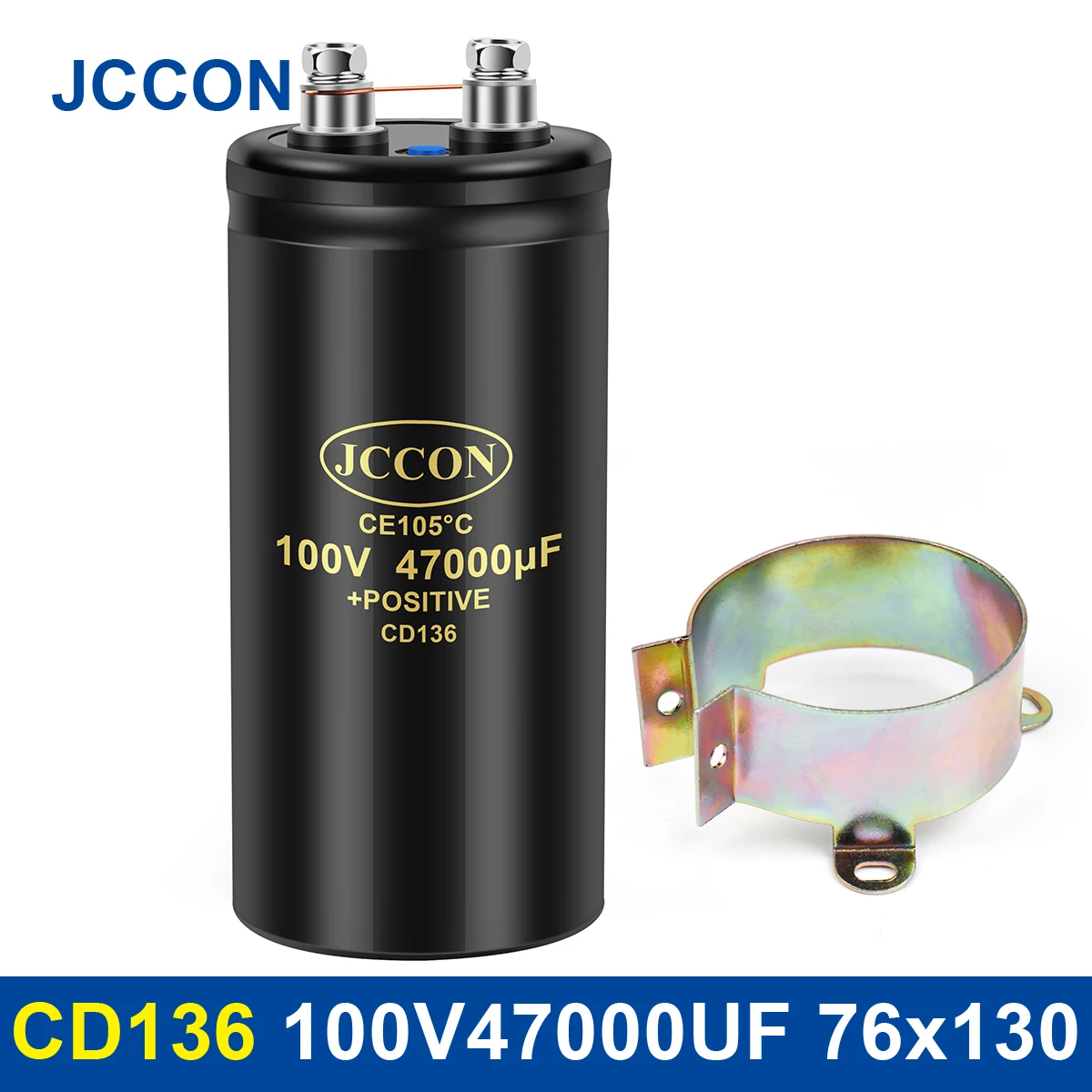 JCCON Bolt Electrolytic Capacitor 100V47000UF 76x130mm CD136 Screw Capacitors CE105℃ Original &Brand New With Bracket 2000Hours