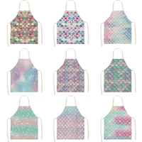 color fish scales priinting women kitchen aprons cooking oil proof cotton linen antifouling chef apron 6855cm