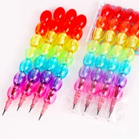4pcset no sharpen pencils diy assembled with transparent colorful smiley building blocks black core creative kawaii stationery