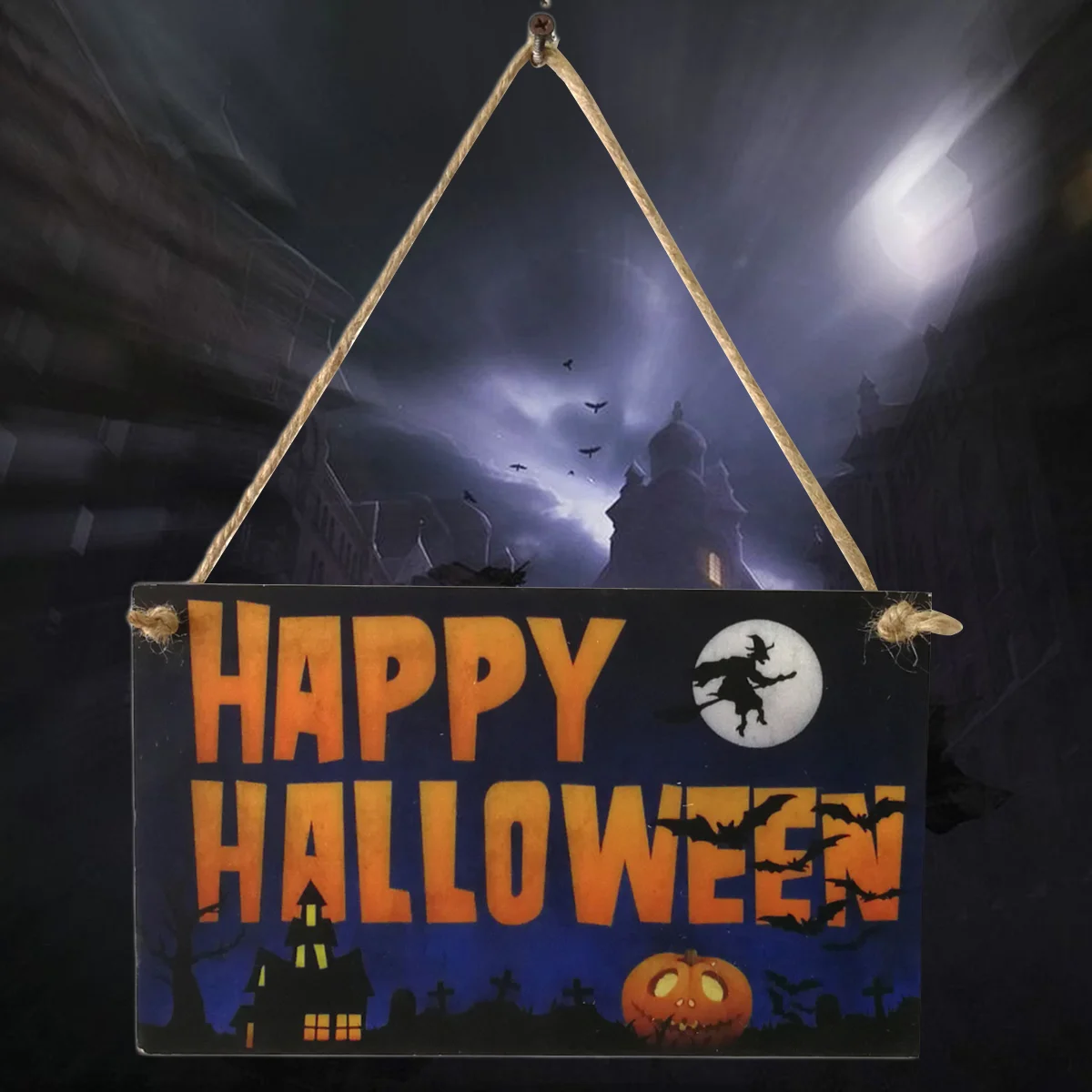 

Hanging Board Happy Outdoor Haunted House Indoor Decor Board for Office Party School