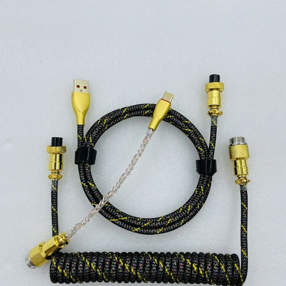 Фото Позолоченный кабель-авиатор USB C к TYPE-A, пружинный провод USB-A Type-C для игр, магнитный переключатель, механическая клавиатура, комплект «сделай сам» №5
