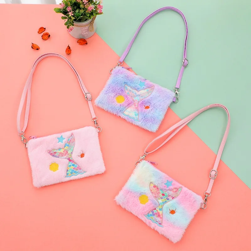 Меховые сумки для девочек наплечный кошелек принцессы через плечо с единорогом