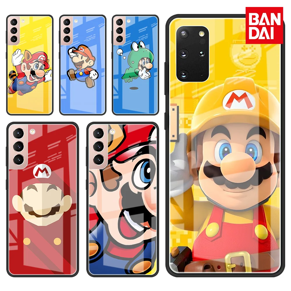 

Tempered Glass Case For Samsung Galaxy S22 Ultra S21 Plus S20 FE S10 Lite S10e Note 20 10 S9 S8 Phone Cover Cartoon Super Mario