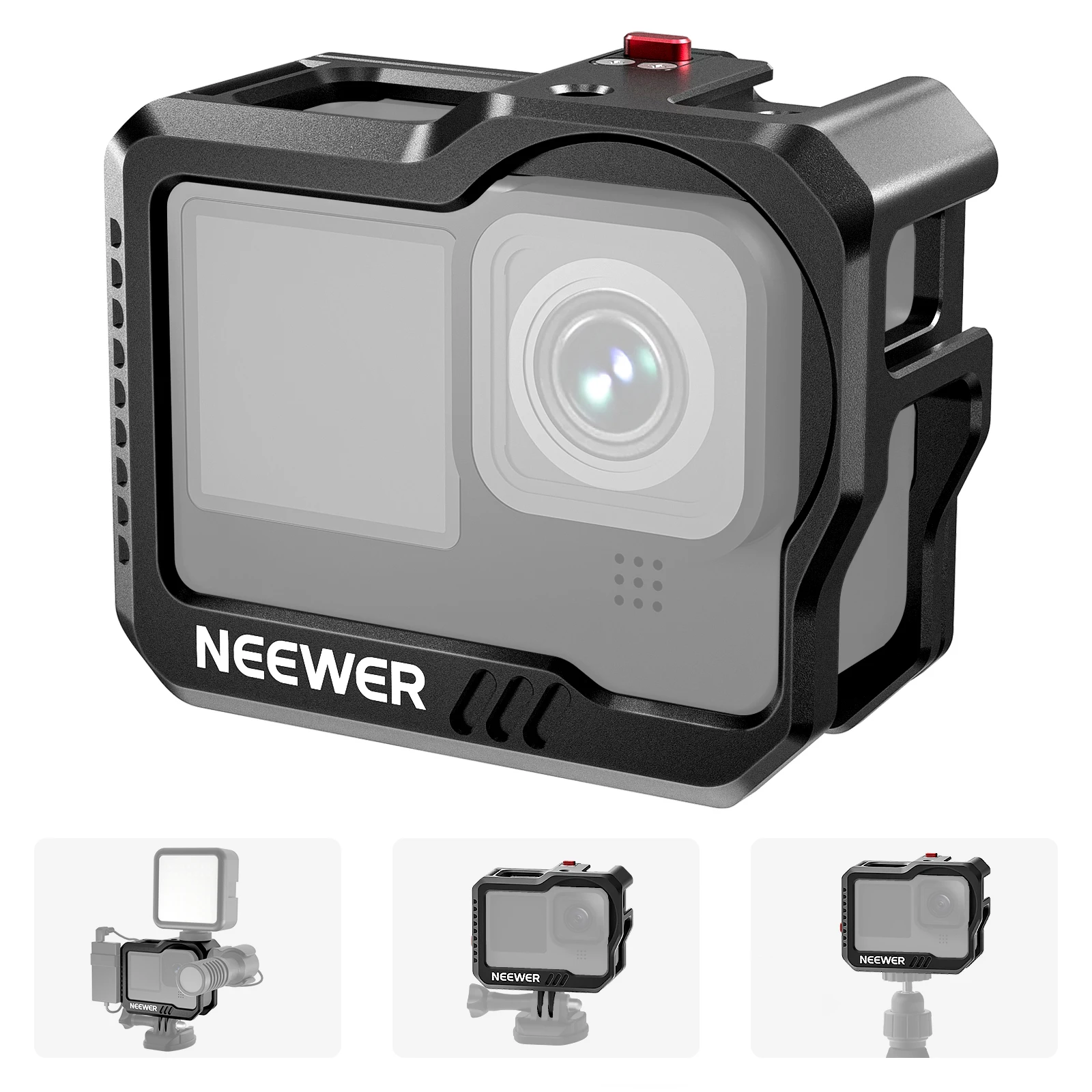

NEEWER Vlog Cage Compatible with GoPro Hero11 Hero10 Hero9, All Metal Form Fitting Video Cage with 1/4" Threads & Cold Shoes