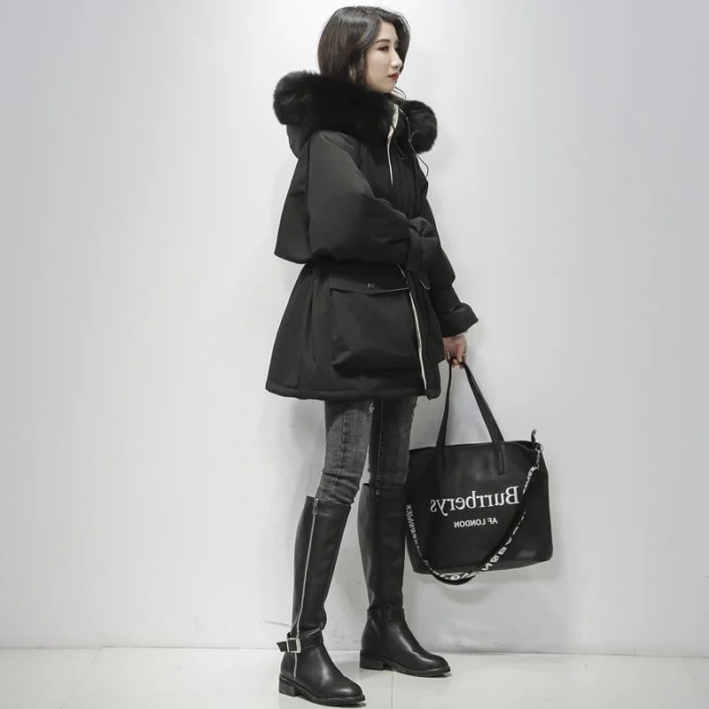 2022 Cotton Padded Fur Parka New Big Fur Collar Down Winter Jacket Women Thick Warm Parkas Female Outerwear