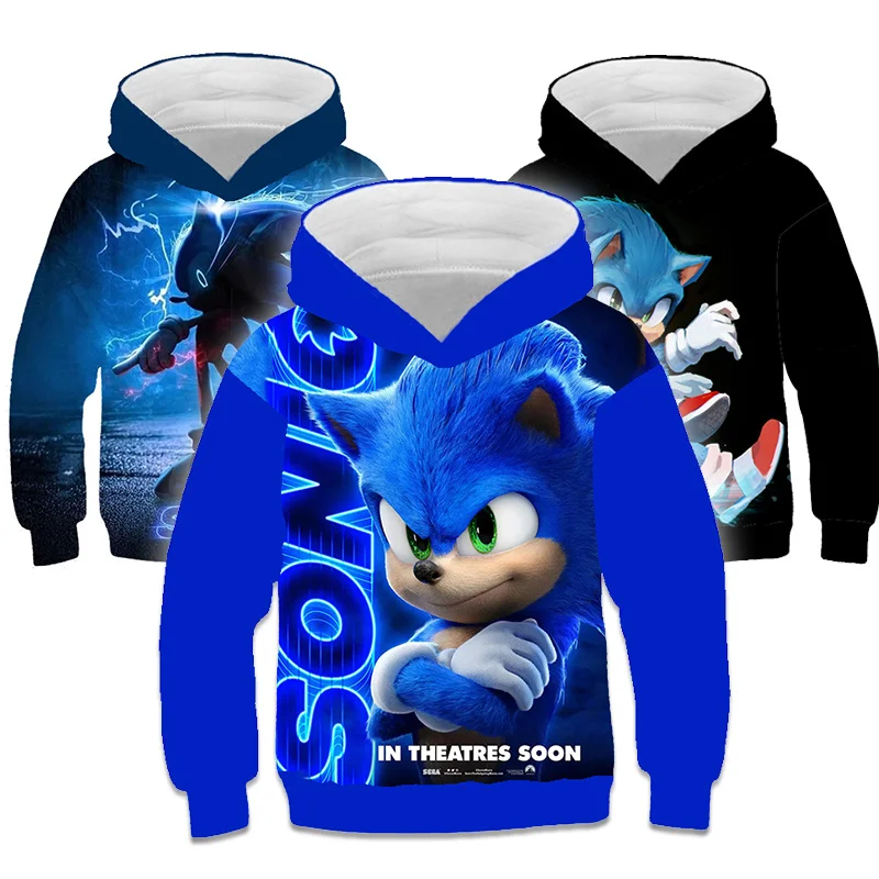 

Детская толстовка с капюшоном Sonic, свитшот с длинным рукавом, детская одежда, спортивная одежда на весну и осень, пуловеры с капюшоном для ма...
