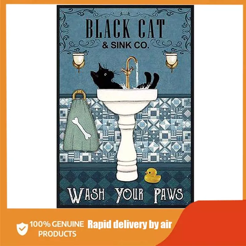 

Black Cat, Wash Your Paws Vintage Metal Tin Sign Vintage Aluminum Sign Home Coffee Wall Decor home decoration wall