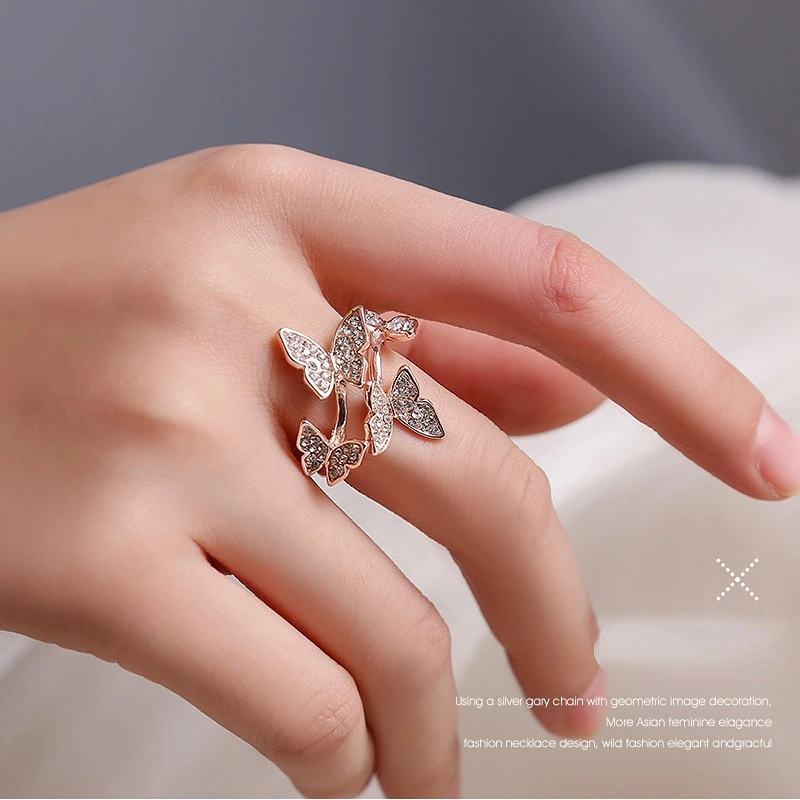 

Модное кольцо с бабочкой, модное кольцо с полной бриллиантами с бабочкой, открытое регулируемое кольцо, Роскошное дизайнерское ювелирное изделие, подарок на день Святого Валентина