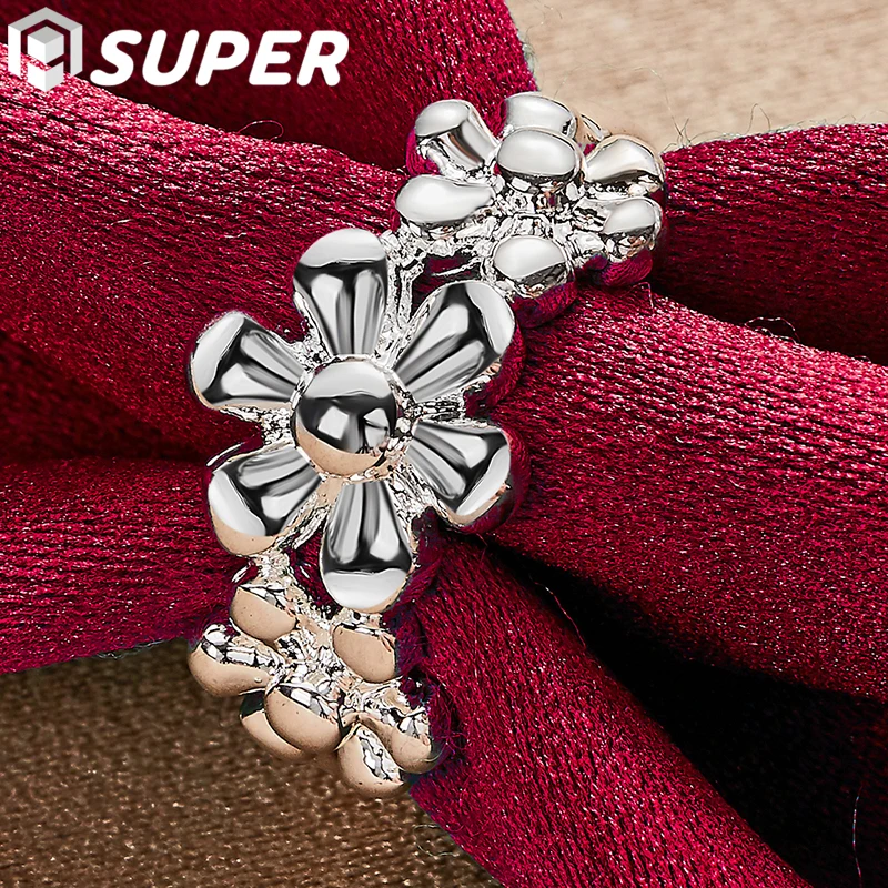 

925 Sterling Silver Flowers Ring For Woman Fashion Wedding Engagement Party Gift Charm Jewelry
