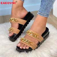 thick soled slippers fashion chain open toe womens shoes summer new non slip 43 plus size beach slippers muffin bottom slippers