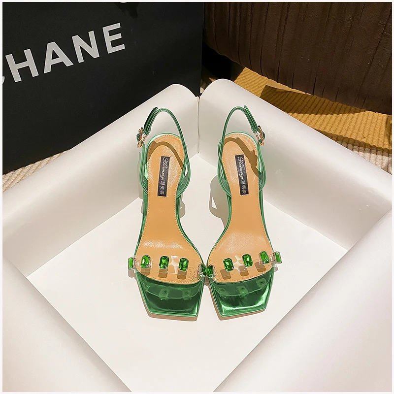 2023 Summer New Women 'High Heels Sexy Women's Sandals One Button Rhinestone Pumps Roman  Fashion Sandals Party Women's Shoes