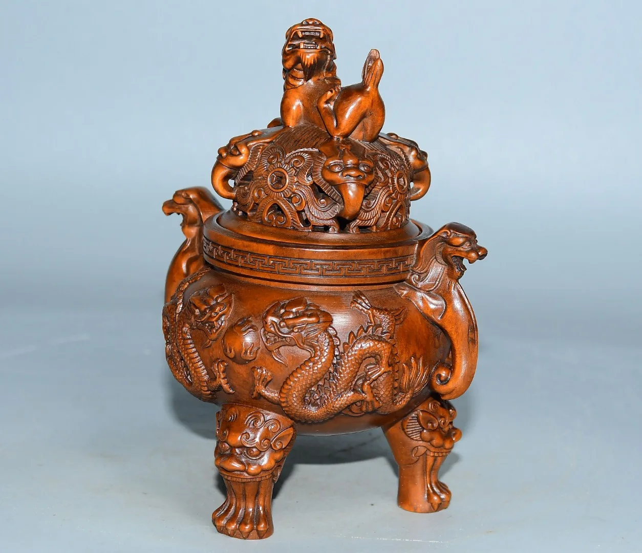 6-дюймовая коллекция тибетского храма старый самшит храбрые войска статуя Pixiu ухо