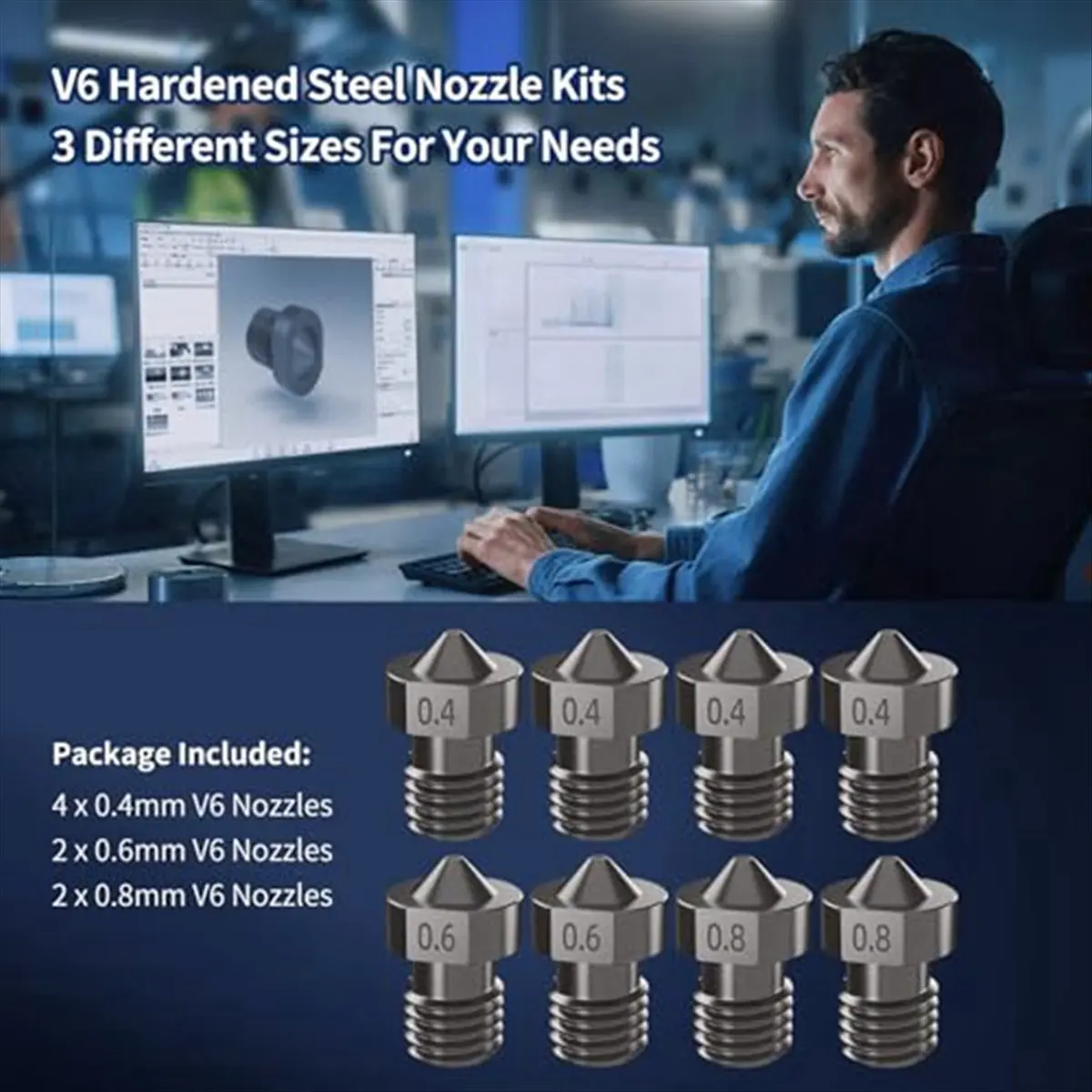 (B63C) Набор из 8 сопел V6 из закаленной стали, сопла для 3D-принтера V6 Hotend Extruder 0.4мм 0.6мм 0.8мм для Anycubic I3 Mega (art.: 3920d9d8df006) - 3920d9d8df006