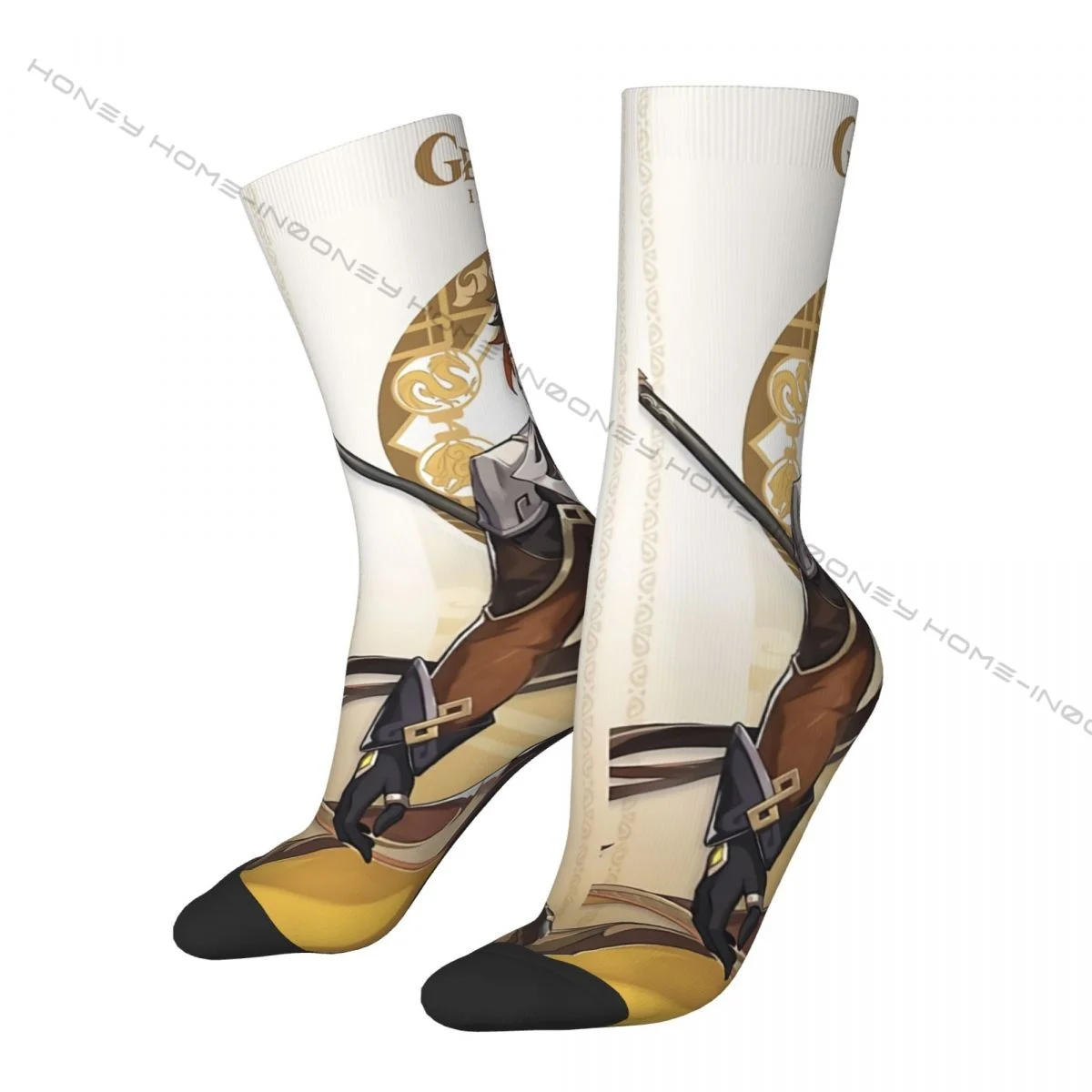 

Funny Crazy Sock for Men Zhongli Hip Hop Vintage Genshin Impact Seamless Pattern Printed Boys Crew Sock Casual Gift
