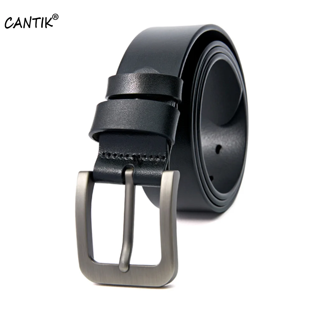CANTIK Men's Retro Styles Pin Buckle Belt Top Quality Solid Cow Skin Genuine Leather Belts Jeans Accessories for Men 3.8cm Wide