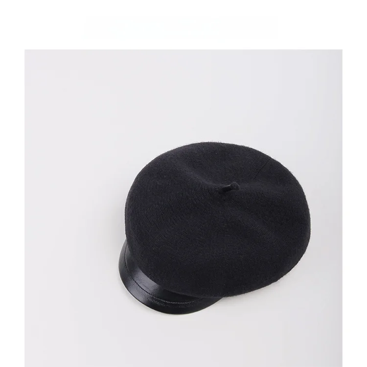 Ahhki Fleece Newsboy Cap British Painter Octagonal Retro Autumn and Winter Leather Patchwork Hat Brim