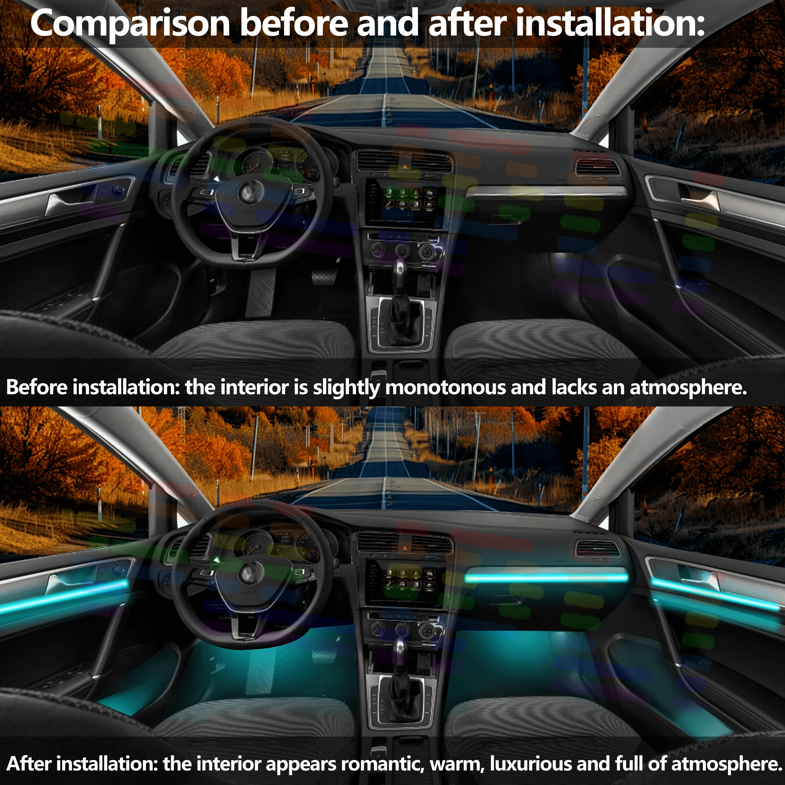 Для Volkswagen Golf7 2018-2020 окружающая декоративная атмосфера комплект ламп 64 цвета RGB