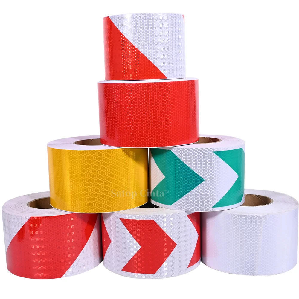 

10cm*25m White Red Arrow Shining Reflective Sticker Safety Warning Tape Self Adhesive Twill Printing Reflective Tape for Car