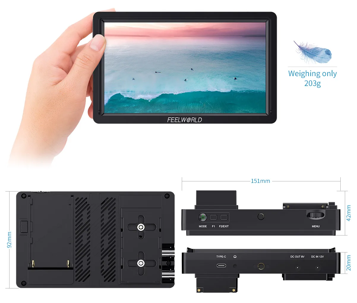 Фото ЖК-панель FEELWORLD FW568S для камеры, 6-дюймовая IPS-панель FHD 1920X108 0, видеомонитор 3G SDI 4KHDMI, вход для Youtube, гиростабилизатор №2