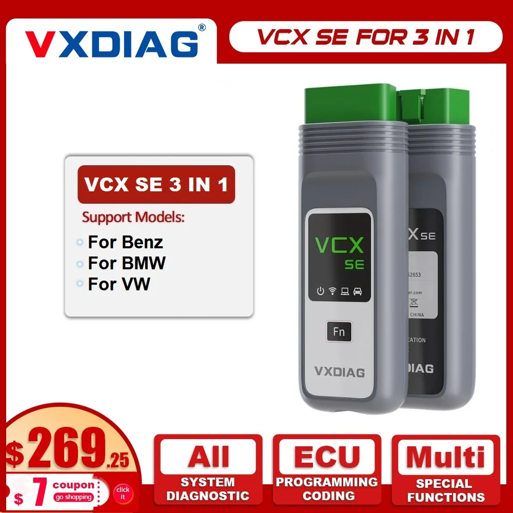 

VXDIAG VCX SE 3 IN 1 For Benz All System Diagnostic Tool for VW OBD2 Code Scanner Diagnosis Auto for BMW ABS TPMS SRS Oil Reset