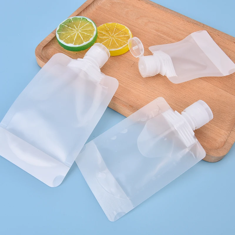 

10X Transparent Flip Cap Packaging Bag Plastic Stand Up Spout Pouch Portable Travel Fluid Makeup Packe Bag 30ml 50ml 90ml 100ml