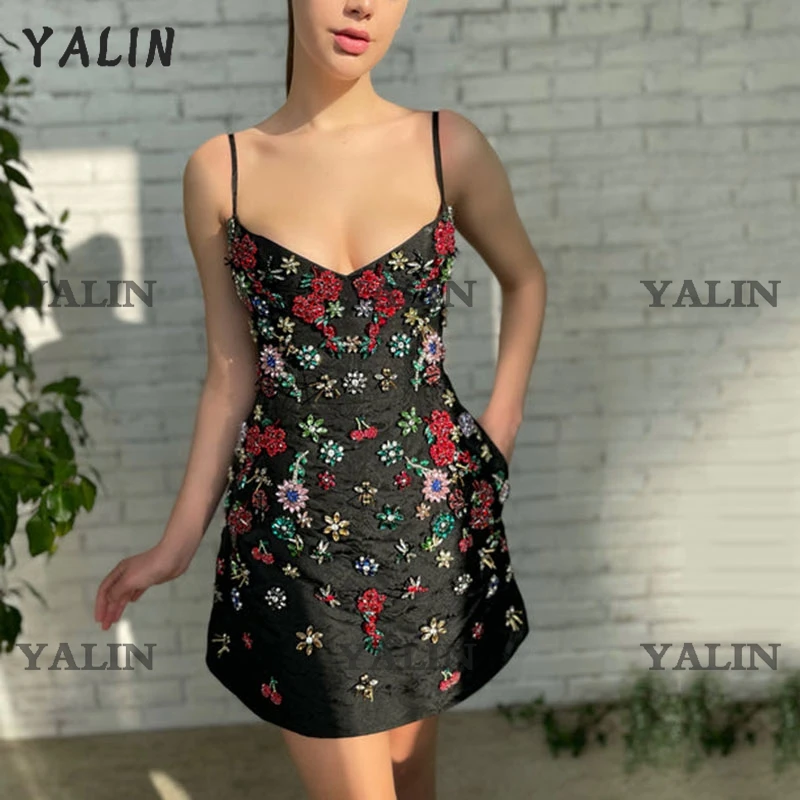 

Сексуальные вечерние платья YALIN на бретелях-спагетти, платье мини-длины с открытой спиной, черное маленькое платье 2022
