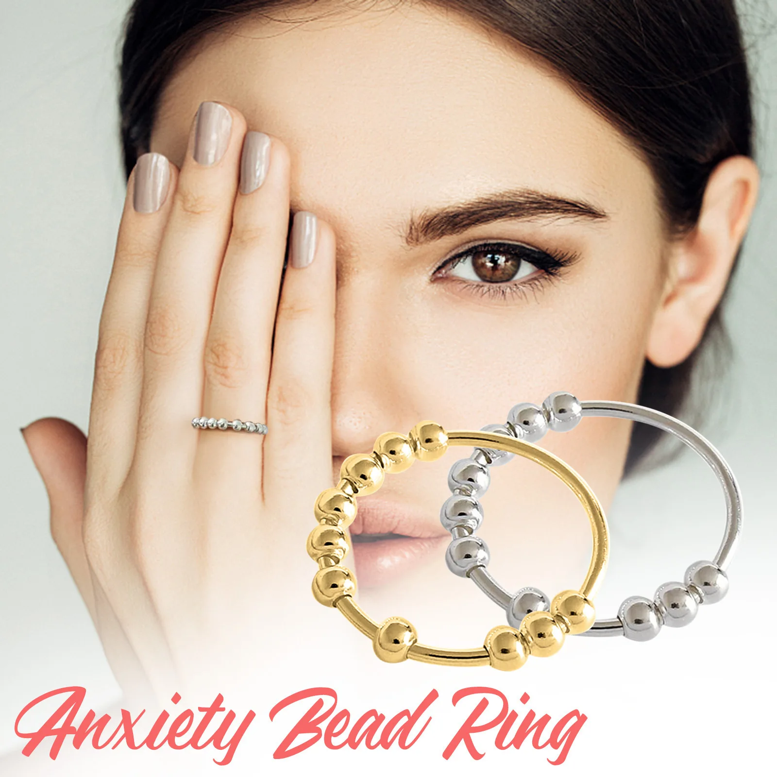 

1pc Anti Stress Anxiety Ring Women Minimalism Ring Copper Rotate Freely Spinner Ring Beads Ring For Reduce Stress