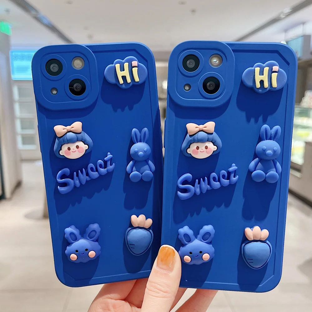 

3D Sweet Rabit Bear Phone Case For Iphone 13 Pro Max 11 12 Pro XR X XS Max 7 8 Plus 6 6S SE 2020 Cute Back Cover Lens Protection