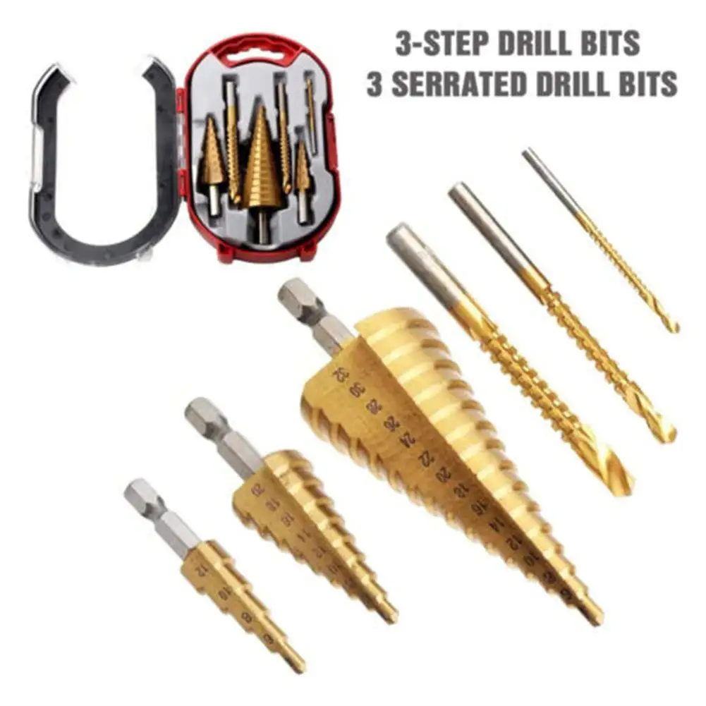 

6pcs Hss Drill Bit Set Accurate Efficient 3-step Drill Bits 3 Serrated Drill Bits With Storage Box