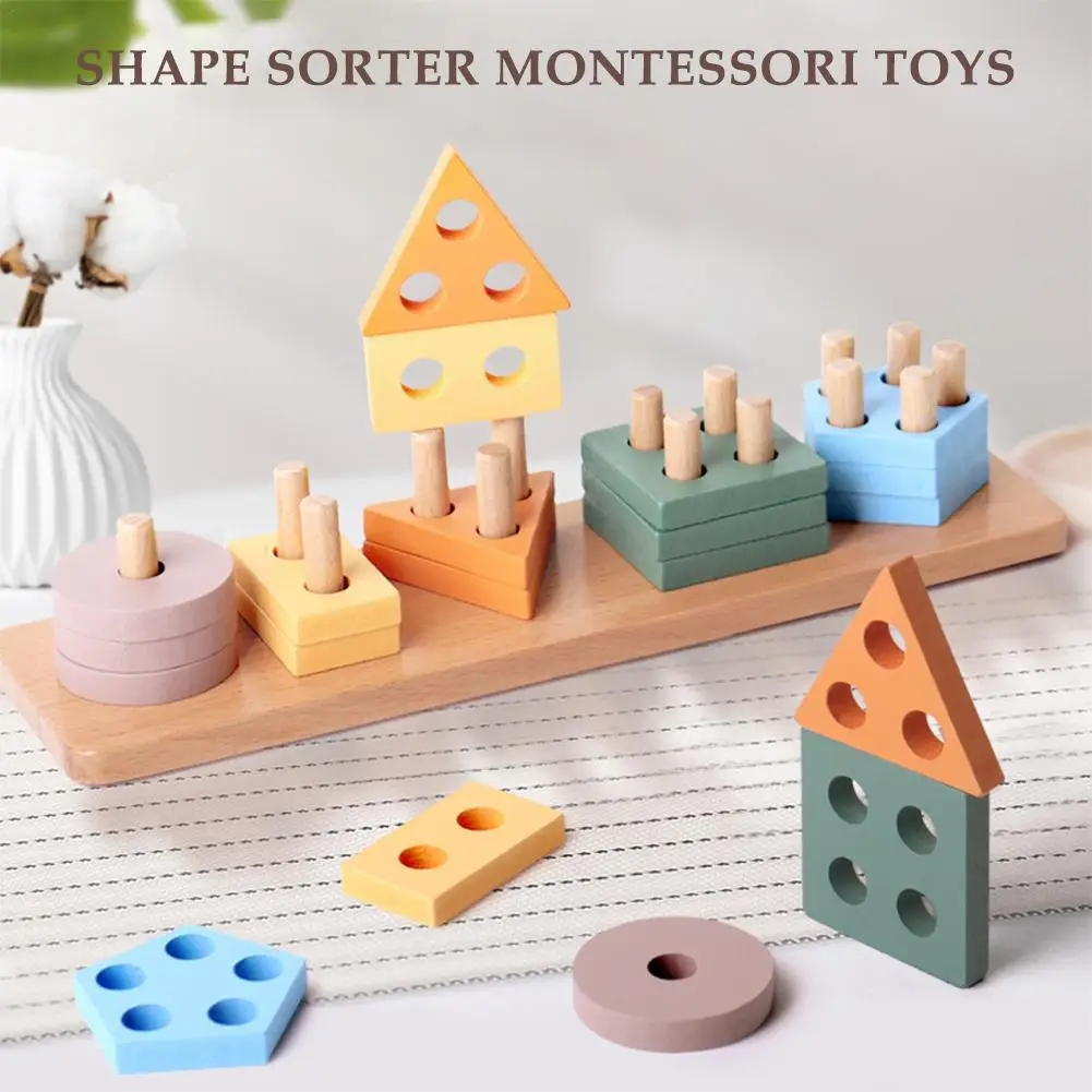 

Montessori Toy Wooden Building Blocks Baby Early Learning Educational Toys Color Shape Match Kids Puzzle Toys Gift For Chil L6B5
