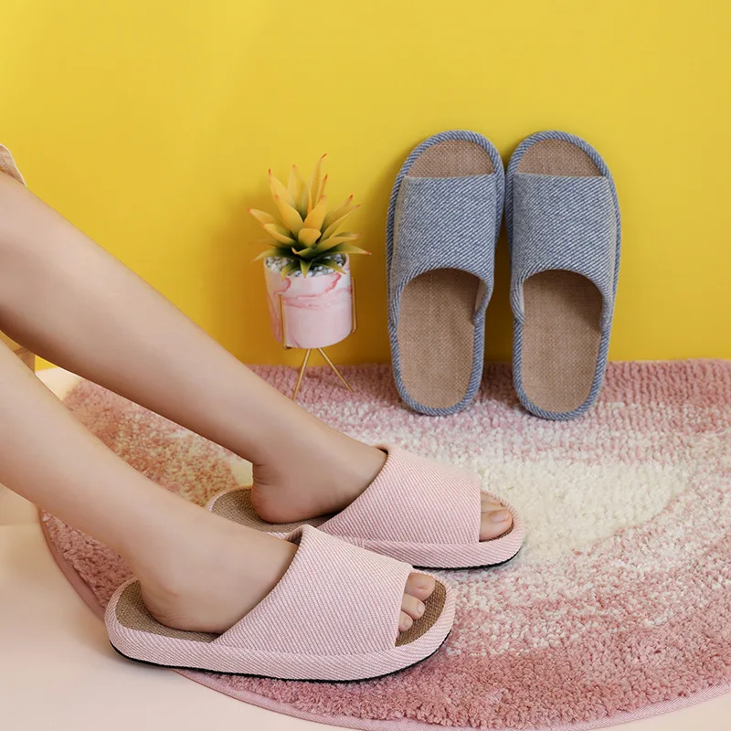 

Japanese Style Cotton Linen Slippers Women Shoes Cotton Linen Slippers Men Shoes Couple Personalized Deodorization
