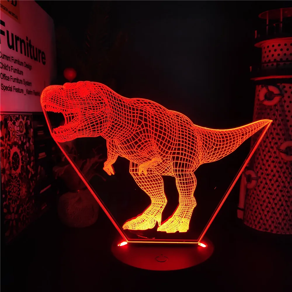 

Tyrannosaurus Rex Dinosaur 3D LED Night Light USB Powered Children Atmosphere Table Lamp Boy Cool Gift Anime Room Decor WT