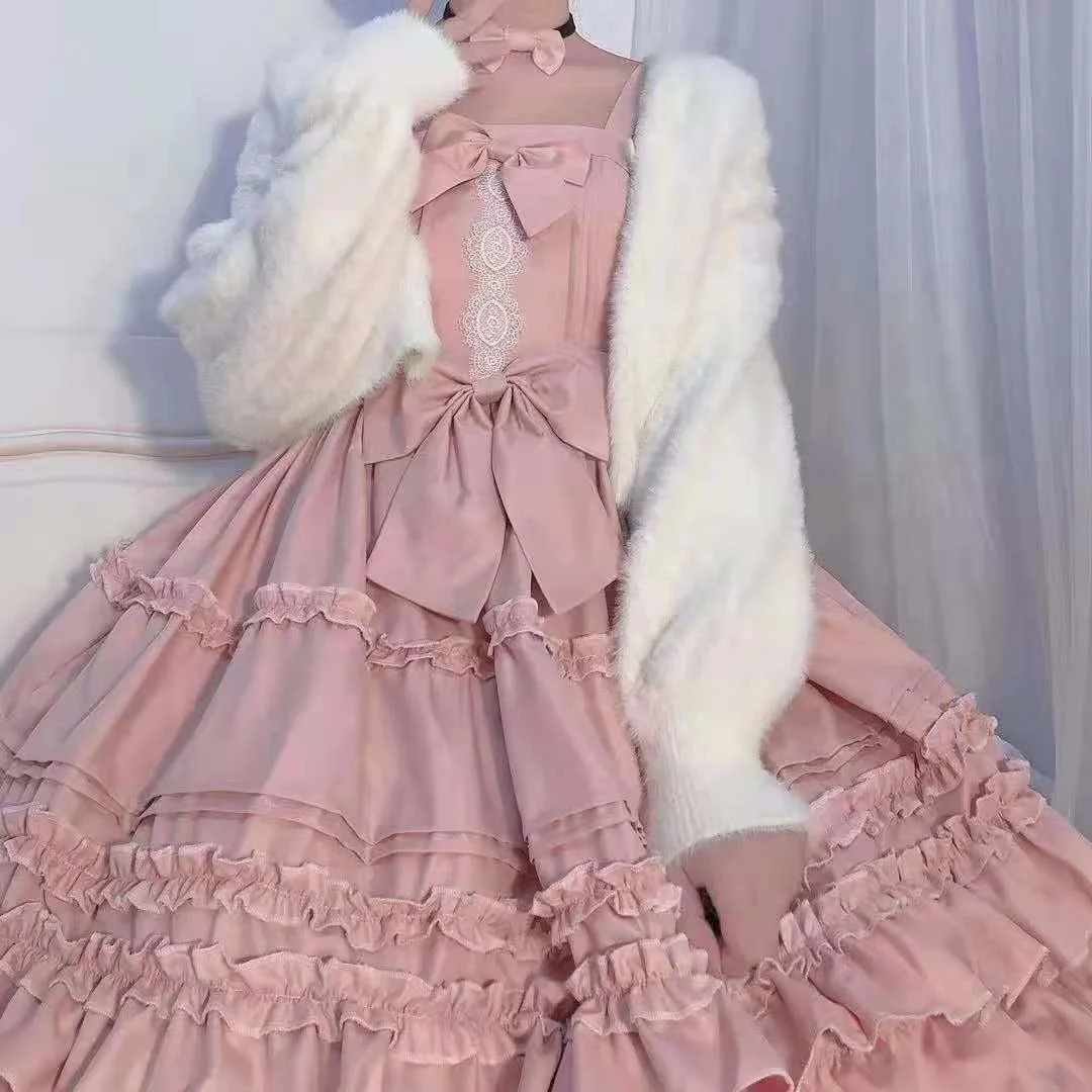 

Розовое викторианское милое голубое платье в стиле Лолита Берлина милое винтажное платье принцессы без рукавов с бантом и кружевом