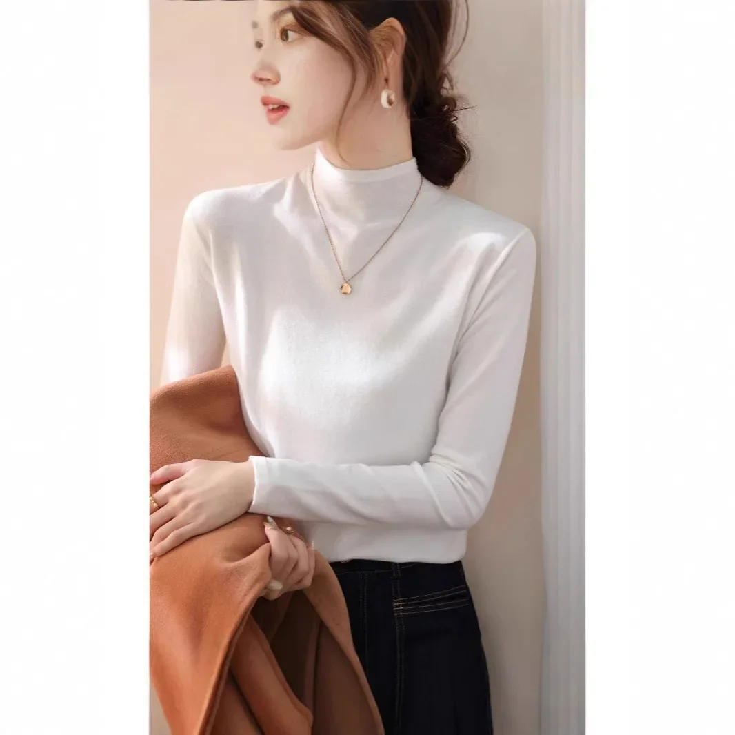Корейский стиль полуполо/черепашковый воротник белая основа женский