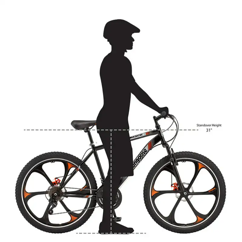 

Горный велосипед Mag Wheel, колеса 26 дюймов, переключатели передач Revo Twist с 21 скоростью, Мужская рама, оранжевого и белого цвета