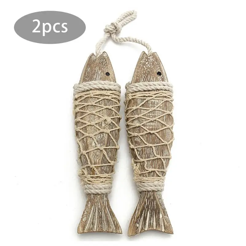 

2pcs Natural Wood Fish Hand Carved Hanging Marine Coastal Wooden Fish Wall Sculptures DIY Home Room Nautical Decoration