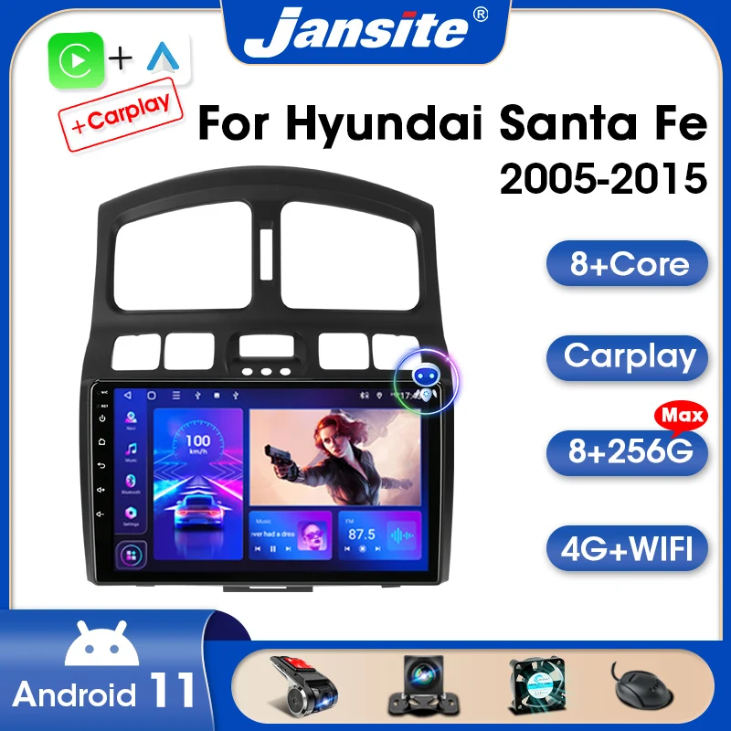 

Jansite 2 Din Android 11 Car Stereo Radio For Hyundai Classic Santa Fe 2005-2015 Multimedia Video Player Carplay Auto DVD Audio
