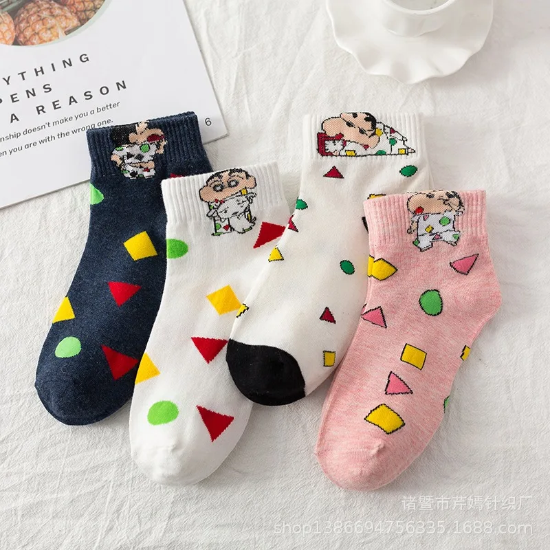 

Anime Crayon Socks Children's Cartoon Jacquard Cotton Women's Spring/Summer Short Tube Socks Versatile Fashion Socks Gift kawaii