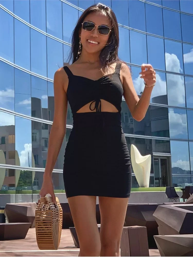 

2022NEW Strap Mini Dress Hollow Out Sleeveless Slim Teen Vestidos Woman Clothes Wearing Sexy платье Summer Women's Dre