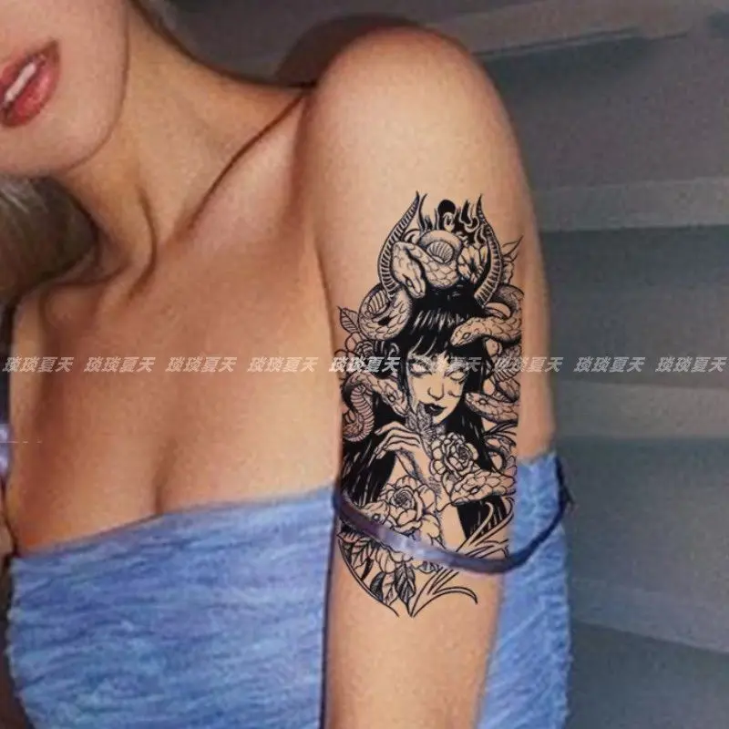 

Herb Juice Tattoo Art Temporary Tattoo Stickers Sexy Medusa Flower Waterproof Thigh Arm Lasting Snake Fake Tattoos for Woman