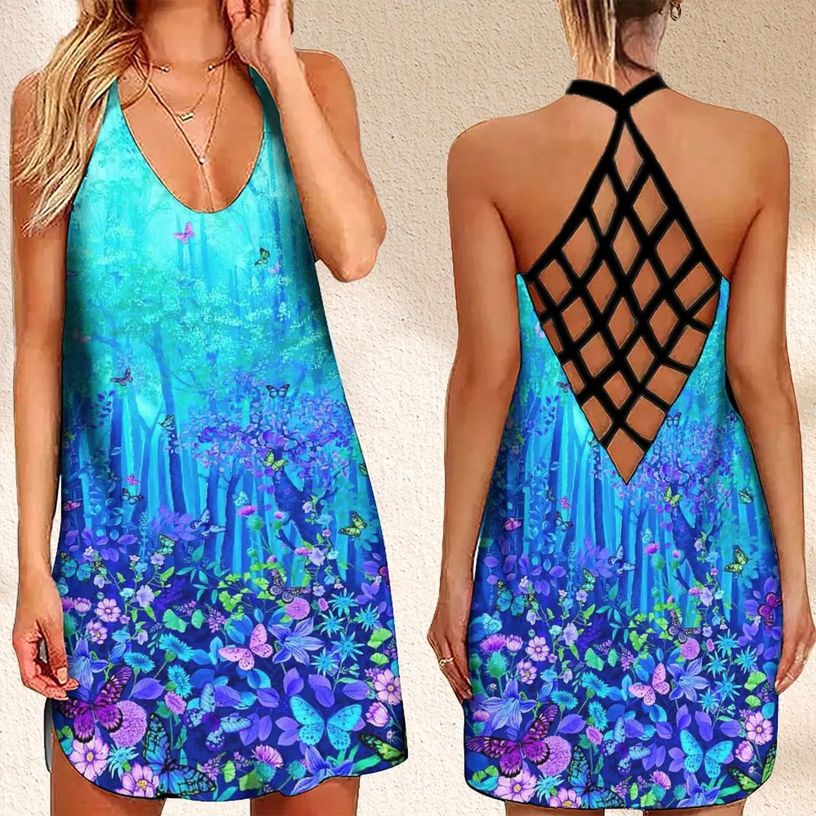 

Летнее женское платье без рукавов с открытой спиной, элегантные платья для женщин, платье с цветочным принтом для девочек