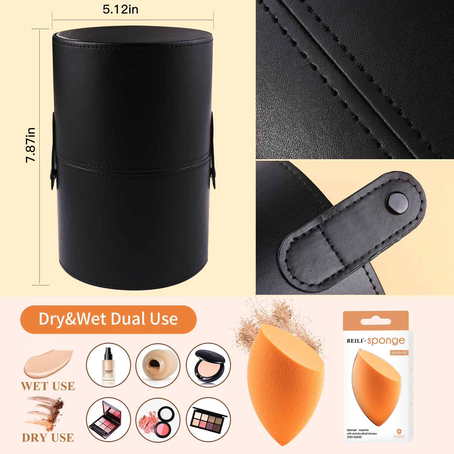 Набор кистей для макияжа BEILI с держателем и губкой инструменты основа бровей