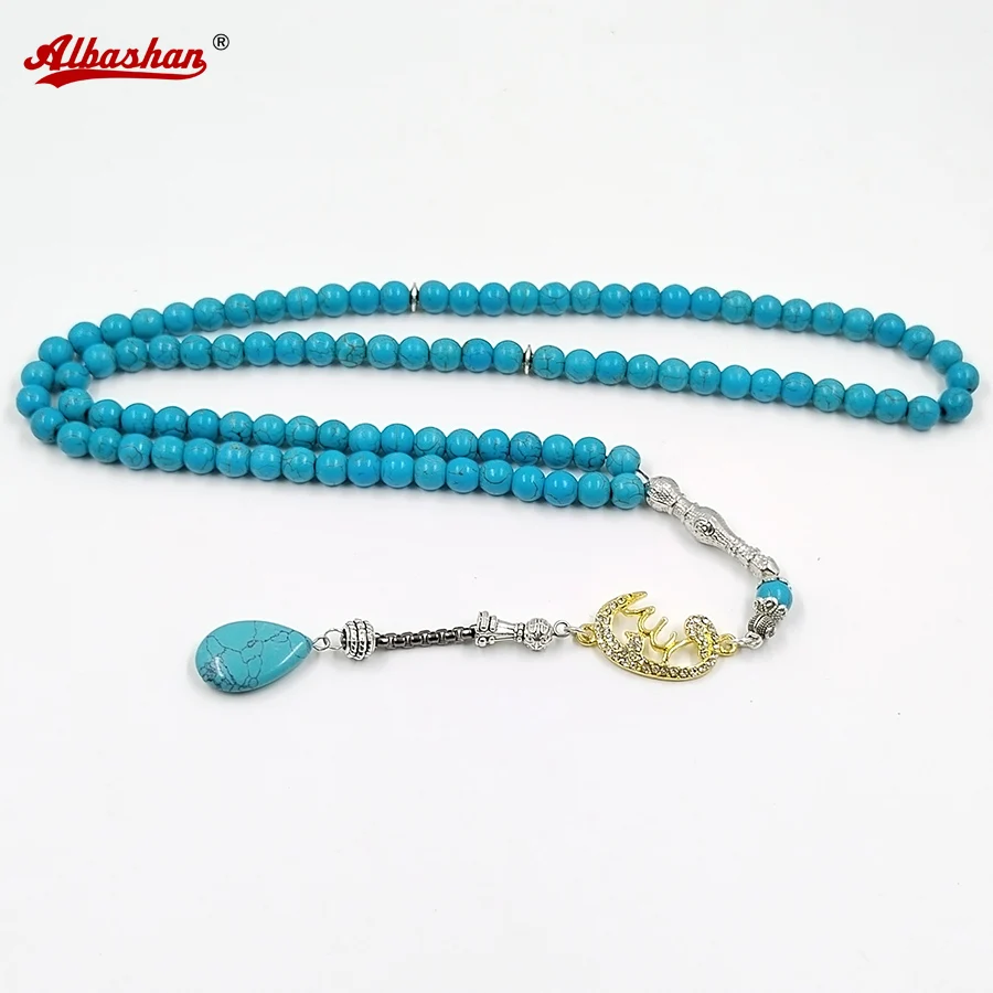 Фото Tasbih бирюзовый камень 99 100 молитвенные аксессуары Исламский подарок мусульманские браслеты №1