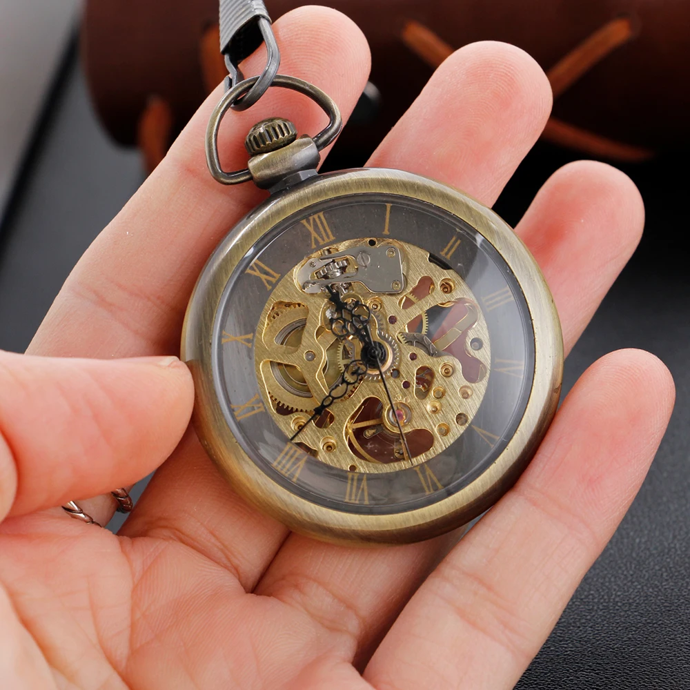 Bronze Hollow Out Design Mechanical Pocket Watch High Quality Unisex Necklace Timing Pendant Mens and Women's Pocket Watch Renoj