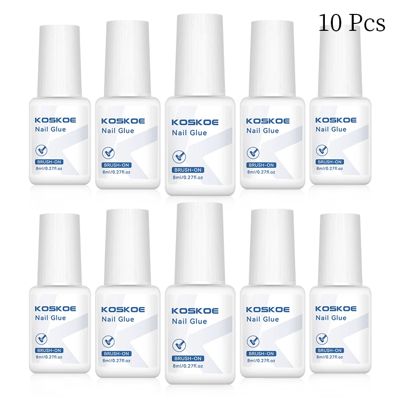 

KOSKOE 10Pcs/5Pcs Nail Glue for Fake Nail Glitter Rhinestone Decoration Gel Extension Adhensive Nail Tool Bottle Cap with Brush