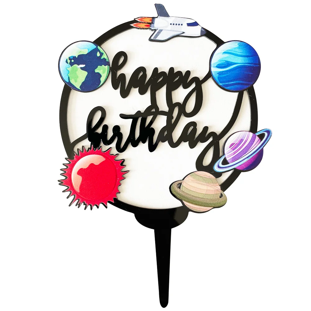

Solar System Birthday Decoration Acrylic Cake Topper Outer Space Theme Party Supplies Astronaut Sun Planet Children Gift Decor