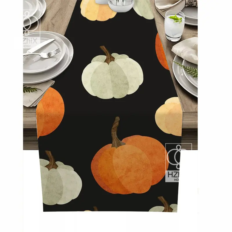 

Halloween Pumpkin Table Runner Home Decor Thanksgiving Maple Leaf Birth Banquet Wedding Decoration Tablecloth for Dining Table