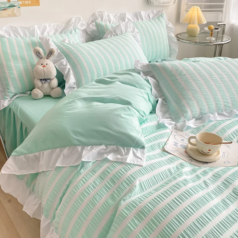 2022 полосатый домашний кружевной пододеяльник постельное белье комплект