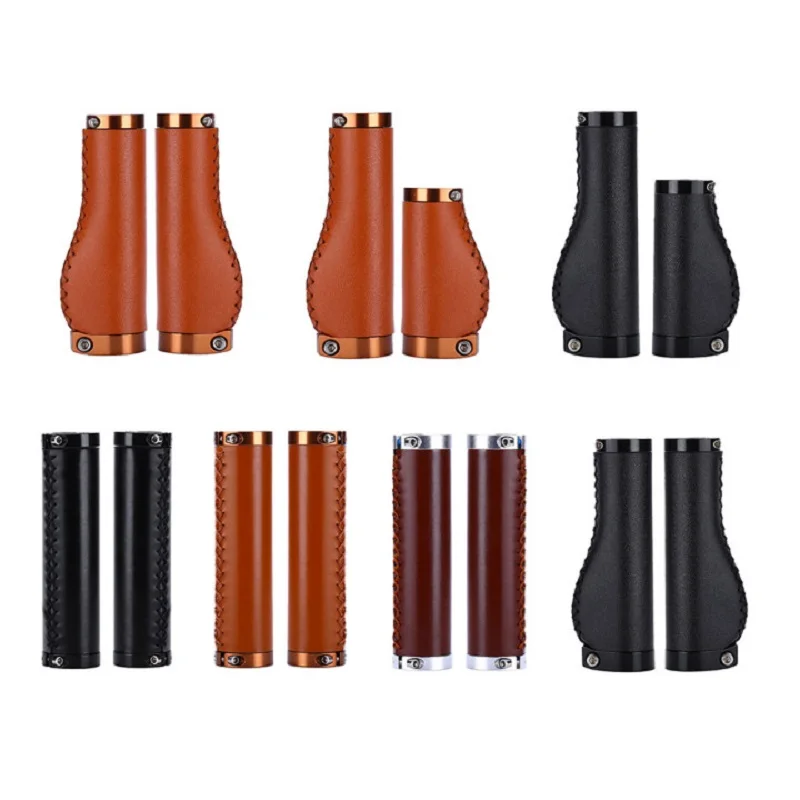 Bicycle Anti-Skid Handlebar Grips Long/Short Hand-sewn Leather Handlebar Cover MTB Bike Handle Bar Grips Protector Cycling Parts